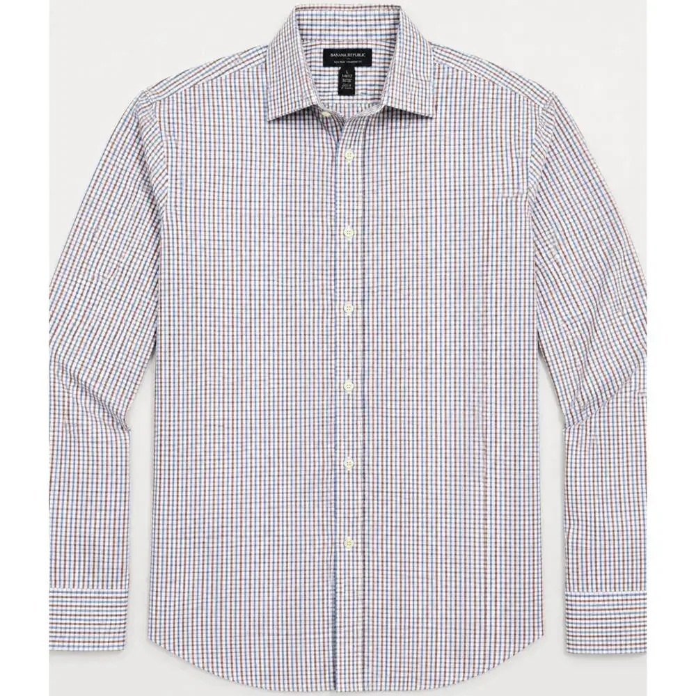 Banana Republic Mens Large L Non-Iron Standard Fit Plaid Long Sleeve Dress Shirt